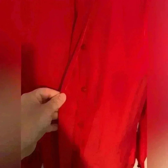 Vintage Pendleton Sophisticates Red Polyester Top Ruched Button Neck Blouse 10 - Picture 4 of 11